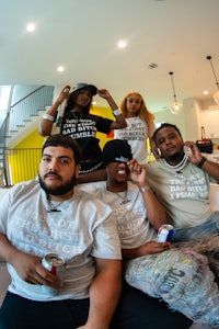 a group of people sitting on a couch